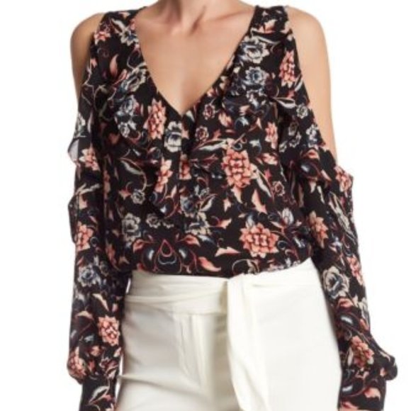 Parker 154308 Women's Ruffle Cold Shoulder Blouse V-Neck Edelweiss Sz. Small - Picture 1 of 5